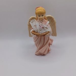 Angel In Light Pink Dress With Basket Of Flowers Figurine 4"